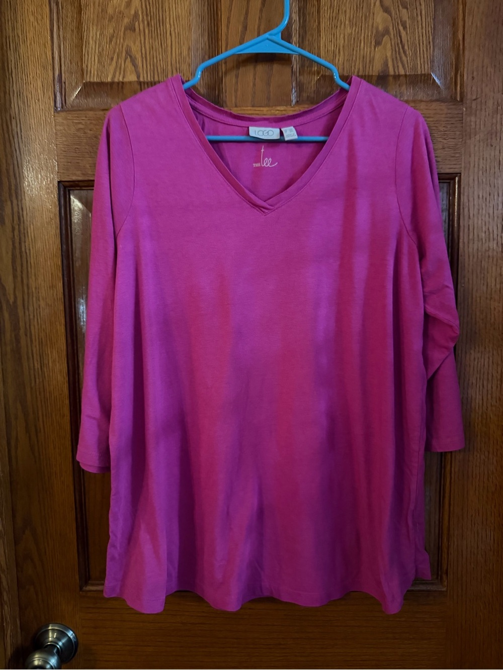 Logo By Lori Goldstein The Tee 1X Pink V Neck 3/4 Sleeves Pullover